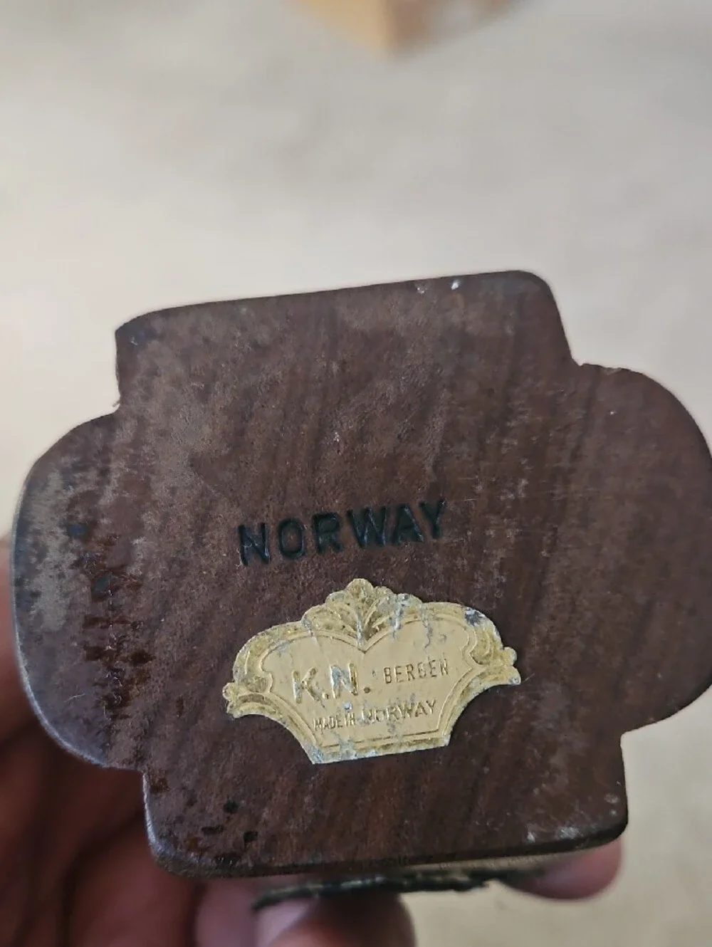 Vintage K.N. Bergen Norway Wooden Match Holder